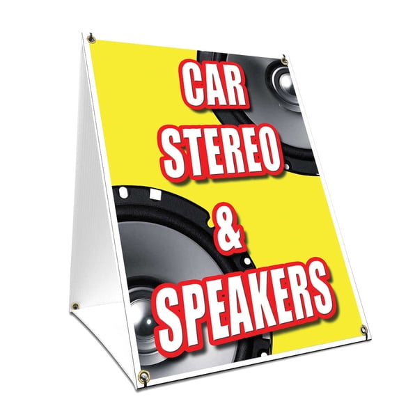 A-frame Sidewalk Car Stereo & Speakers Sign With Graphics On Each Side | 24" X 36" Print Size