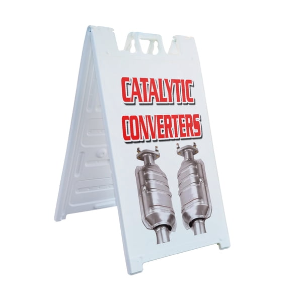 A-frame Sidewalk Catalytic Converters 24" x 36" Double Sided A-Frame Sidewalk Sign, Includes 2 Plastic Inserts | Foldable Portable White Signicade Sandwich Board Signs