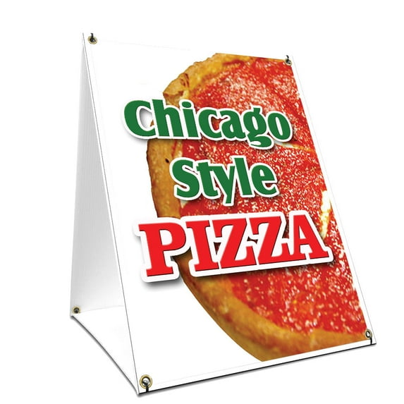 A-frame Sidewalk Chicago Style Pizza Sign With Graphics On Each Side | 24" X 36" Print Size