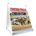 thumbnail image 1 of A-frame Sidewalk Chicken Philly Cheesesteak Sign With Graphics On Each Side | 18" X 24" Print Size, 1 of 3