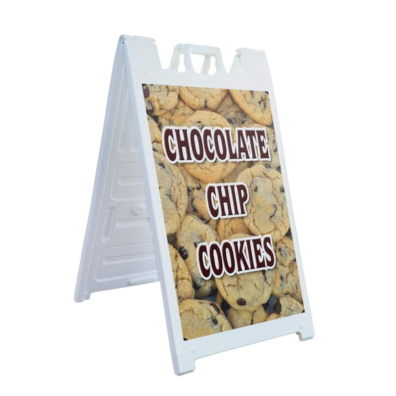 A-frame Sidewalk Chocolate Chip Cookies 24" x 36" Double Sided A-Frame Sidewalk Sign, Includes 2 Plastic Inserts | Foldable Portable White Signicade Sandwich Board Signs