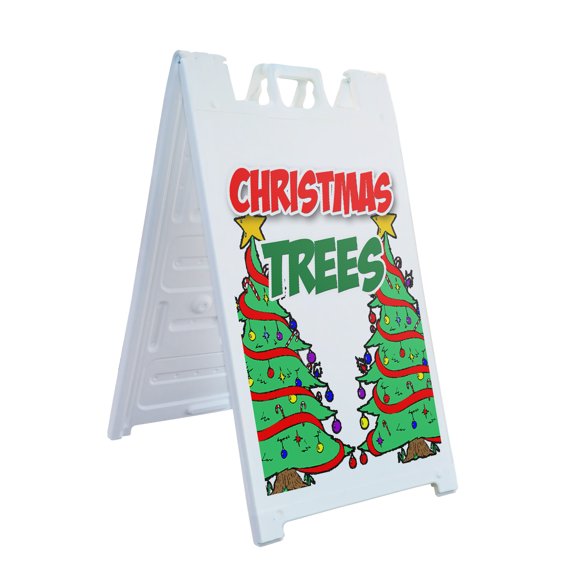 A-frame Sidewalk Christmas Trees 24" x 36" Double Sided A-Frame Sidewalk Sign, Includes 2 Plastic Inserts | Foldable Portable White Signicade Sandwich Board Signs