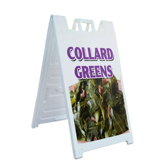 A-frame Sidewalk Collard Greens 24" x 36" Double Sided A-Frame Sidewalk Sign, Includes 2 Installed Vinyl Decals | Foldable Portable White Signicade Sandwich Board Signs