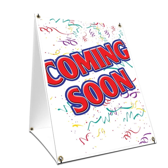 A-frame Sidewalk Coming Soon Sign With Graphics On Each Side | 24" X 36" Print Size