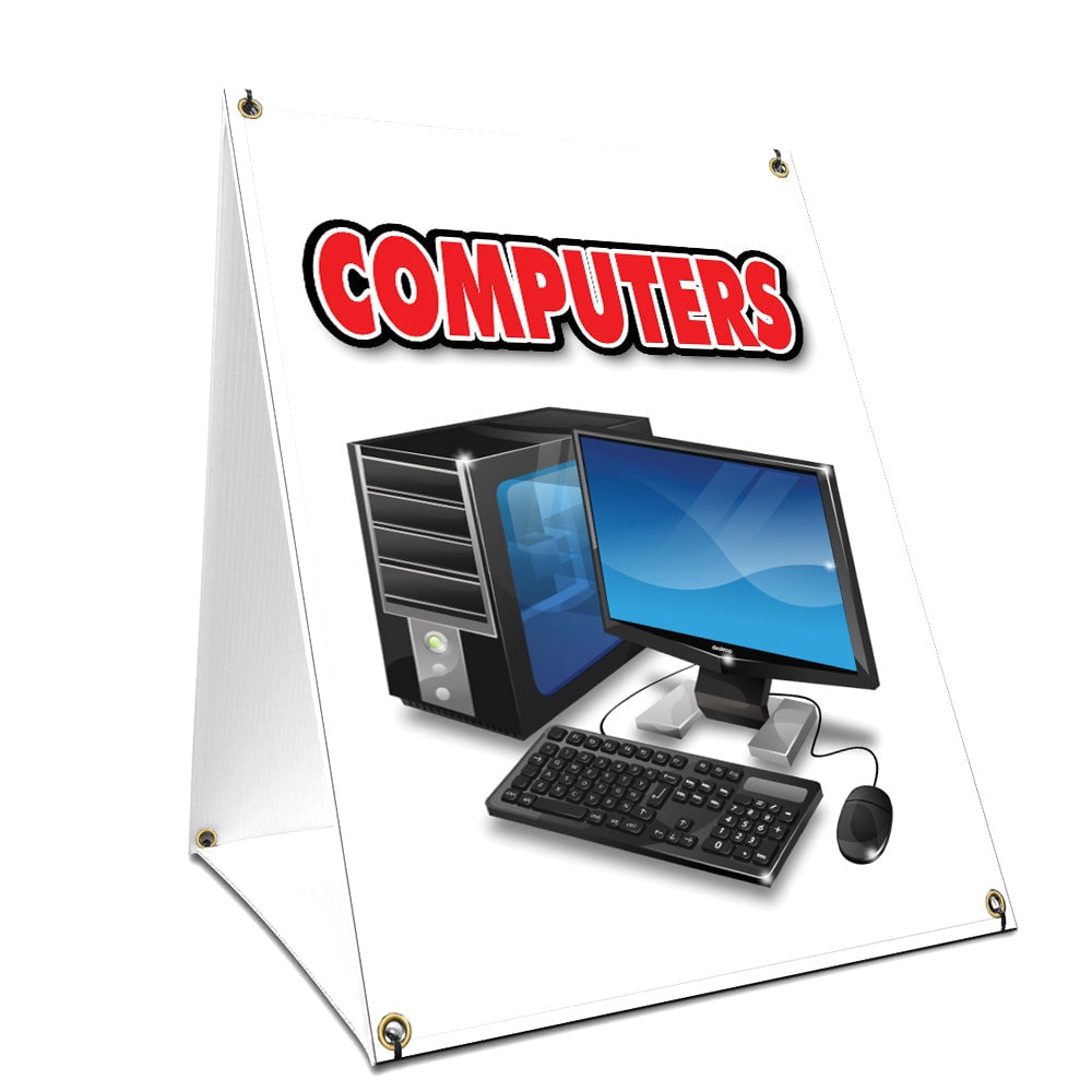 A-frame Sidewalk Computers Sign With Graphics On Each Side | 18