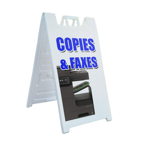 A-frame Sidewalk Copies & Faxes 24" x 36" Double Sided A-Frame Sidewalk Sign, Includes 2 Plastic Inserts | Foldable Portable White Signicade Sandwich Board Signs