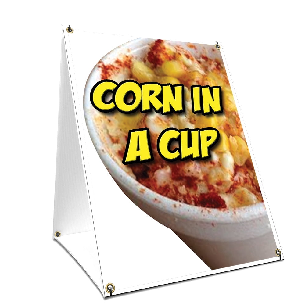 Aframe Sidewalk Corn In A Cup Sign With Graphics On Each Side 24" X 36" Print Size