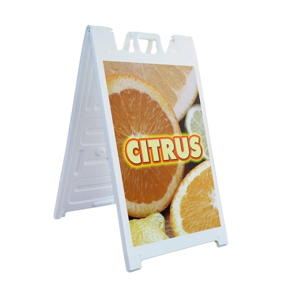 A-frame Sidewalk Coroplast Citrus 24" x 36" Double Sided A-Frame Sidewalk Sign, Includes 2 Plastic Inserts | Foldable Portable White Signicade Sandwich Board Signs