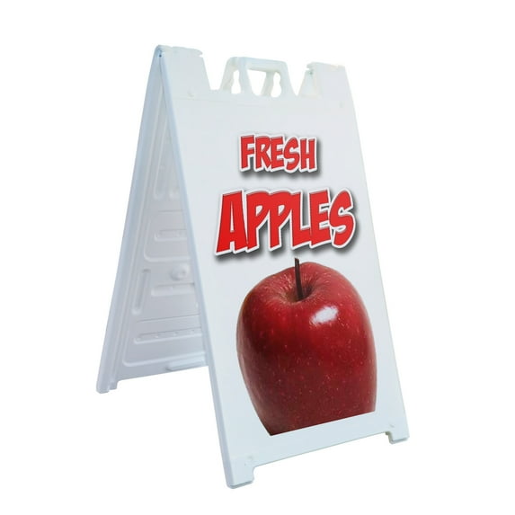 A-frame Sidewalk Coroplast Fresh Apples 24" x 36" Double Sided A-Frame Sidewalk Sign, Includes 2 Installed Vinyl Decals | Foldable Portable White Signicade Sandwich Board Signs
