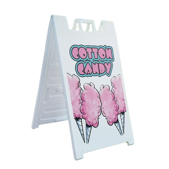 A-frame Sidewalk Cotton Candy 24" x 36" Double Sided A-Frame Sidewalk Sign, Includes 2 Plastic Inserts | Foldable Portable White Signicade Sandwich Board Signs