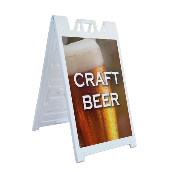 A-frame Sidewalk Craft Beer 24" x 36" Double Sided A-Frame Sidewalk Sign, Includes 2 Plastic Inserts | Foldable Portable White Signicade Sandwich Board Signs