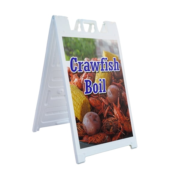 A-frame Sidewalk Crawfish Boil 24" x 36" Double Sided A-Frame Sidewalk Sign, Includes 2 Plastic Inserts | Foldable Portable White Signicade Sandwich Board Signs