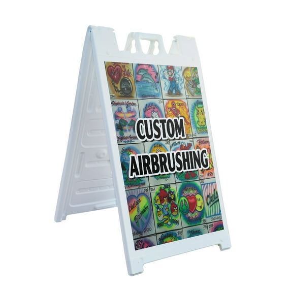 A-frame Sidewalk Custom Airbrushing 24" x 36" Double Sided A-Frame Sidewalk Sign, Includes 2 Plastic Inserts | Foldable Portable White Signicade Sandwich Board Signs