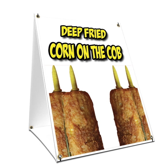 A-frame Sidewalk Deep Fried Corn On The Cob Sign With Graphics On Each Side | 18" X 24" Print Size