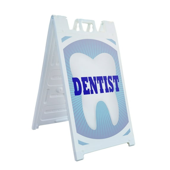 A-frame Sidewalk Dentist 24" x 36" Double Sided A-Frame Sidewalk Sign, Includes 2 Installed Vinyl Decals | Foldable Portable White Signicade Sandwich Board Signs