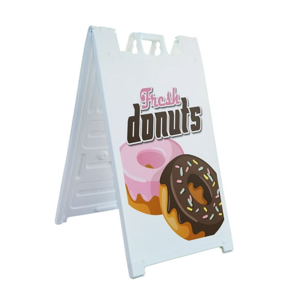 A-frame Sidewalk Donuts 24" x 36" Double Sided A-Frame Sidewalk Sign, Includes 2 Plastic Inserts | Foldable Portable White Signicade Sandwich Board Signs