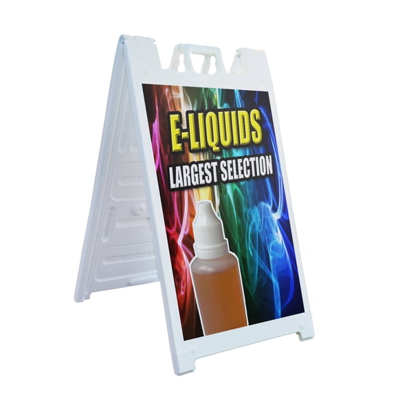 A-frame Sidewalk E-liquids Largest Selection 24" x 36" Double Sided A-Frame Sidewalk Sign, Includes 2 Plastic Inserts | Foldable Portable White Signicade Sandwich Board Signs
