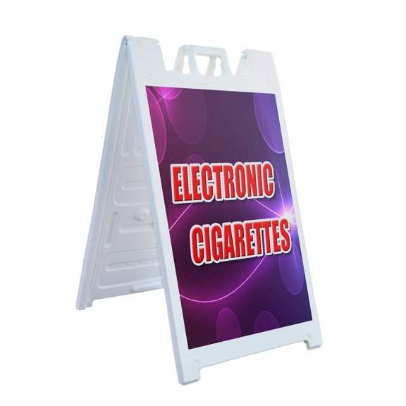 A-frame Sidewalk Electronic Cigarettes 24" x 36" Double Sided A-Frame Sidewalk Sign, Includes 2 Plastic Inserts | Foldable Portable White Signicade Sandwich Board Signs