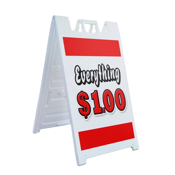 A-frame Sidewalk Everything 1 Dollar 24" x 36" Double Sided A-Frame Sidewalk Sign, Includes 2 Plastic Inserts | Foldable Portable White Signicade Sandwich Board Signs