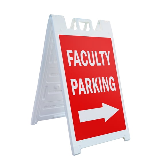 A-frame Sidewalk Faculity Parking With Arrow 24" x 36" Double Sided A-Frame Sidewalk Sign, Includes 2 Plastic Inserts | Foldable Portable White Signicade Sandwich Board Signs