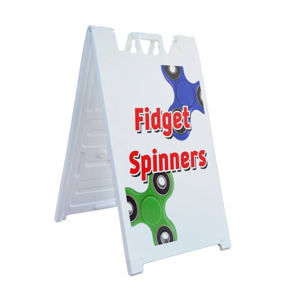A-frame Sidewalk Fidget Spinners 24" x 36" Double Sided A-Frame Sidewalk Sign, Includes 2 Installed Vinyl Decals | Foldable Portable White Signicade Sandwich Board Signs