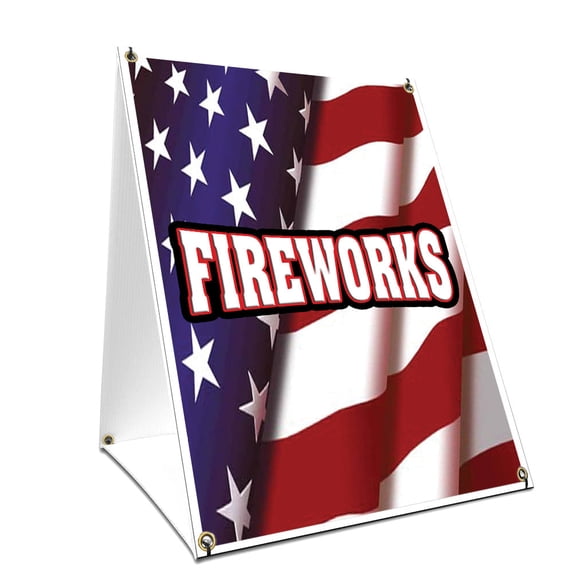 A-frame Sidewalk Fireworks Sign With Graphics On Each Side | 18" X 24" Print Size