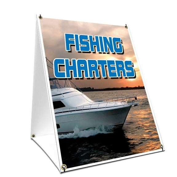 A-frame Sidewalk Fishing Charters Sign With Graphics On Each Side | 24" X 36" Print Size