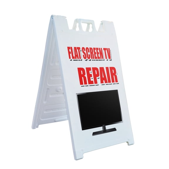 A-frame Sidewalk Flat Screen Tv Repair 24" x 36" Double Sided A-Frame Sidewalk Sign, Includes 2 Plastic Inserts | Foldable Portable White Signicade Sandwich Board Signs
