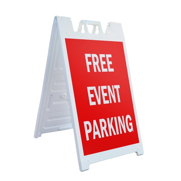A-frame Sidewalk Free Event Parking 24" x 36" Double Sided A-Frame Sidewalk Sign, Includes 2 Plastic Inserts | Foldable Portable White Signicade Sandwich Board Signs
