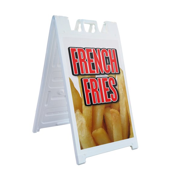 A-frame Sidewalk French Fries 24" x 36" Double Sided A-Frame Sidewalk Sign, Includes 2 Plastic Inserts | Foldable Portable White Signicade Sandwich Board Signs
