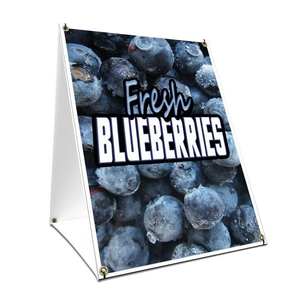 A-frame Sidewalk Fresh Blueberries Sign With Graphics On Each Side | 24" X 36" Print Size
