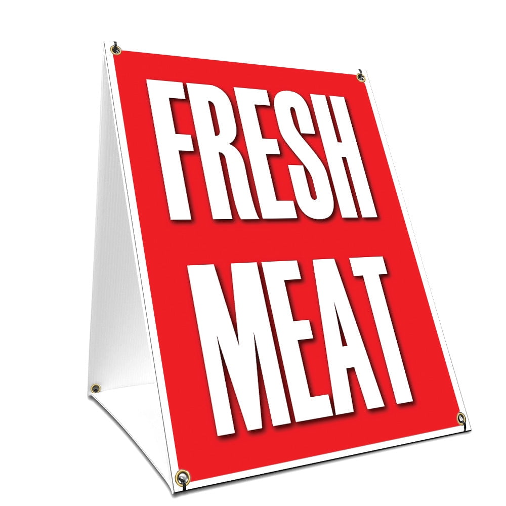 A-frame Sidewalk Fresh Meat Sign With Graphics On Each Side | 18