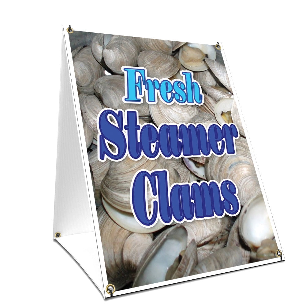 A-frame Sidewalk Fresh Steamer Clams Sign With Graphics On Each Side | 24