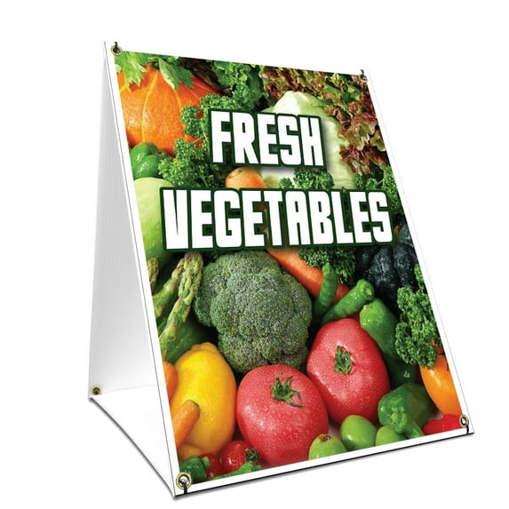 A-frame Sidewalk Fresh Vegetables Sign With Graphics On Each Side | 18" X 24" Print Size