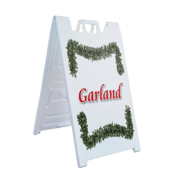 A-frame Sidewalk Garland 24" x 36" Double Sided A-Frame Sidewalk Sign, Includes 2 Plastic Inserts | Foldable Portable White Signicade Sandwich Board Signs