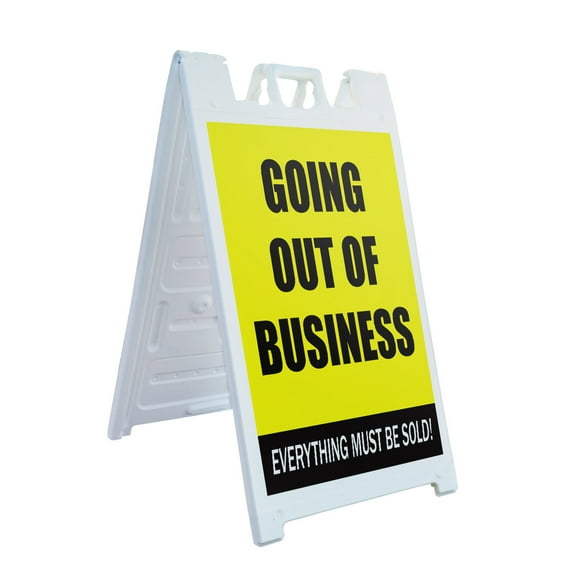A-frame Sidewalk Going Out Of Business 24" x 36" Double Sided A-Frame Sidewalk Sign, Includes 2 Plastic Inserts | Foldable Portable White Signicade Sandwich Board Signs