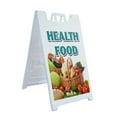 thumbnail image 1 of A-frame Sidewalk Health Food 24" x 36" Double Sided A-Frame Sidewalk Sign, Includes 2 Installed Vinyl Decals | Foldable Portable White Signicade Sandwich Board Signs, 1 of 5