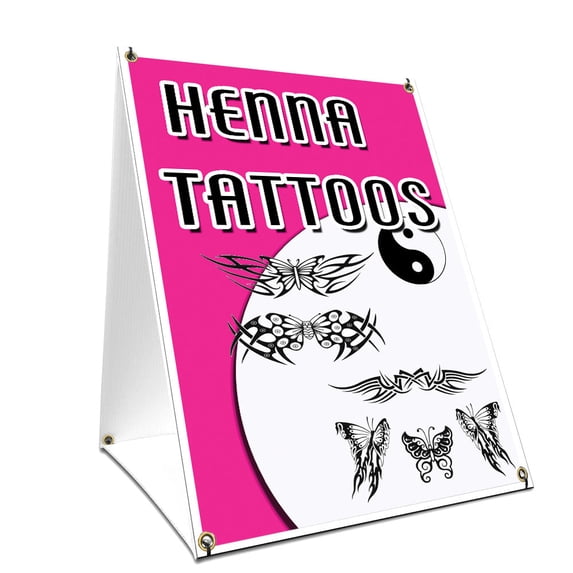 A-frame Sidewalk Henna Tattoos Sign With Graphics On Each Side | 24" X 36" Print Size
