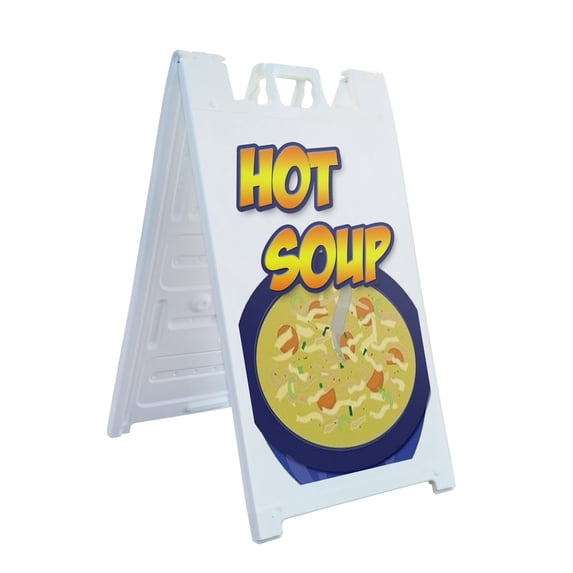 A-frame Sidewalk Hot Soup 24" x 36" Double Sided A-Frame Sidewalk Sign, Includes 2 Installed Vinyl Decals | Foldable Portable White Signicade Sandwich Board Signs