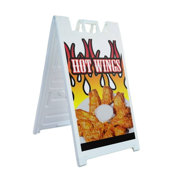 A-frame Sidewalk Hot Wings 24" x 36" Double Sided A-Frame Sidewalk Sign, Includes 2 Plastic Inserts | Foldable Portable White Signicade Sandwich Board Signs