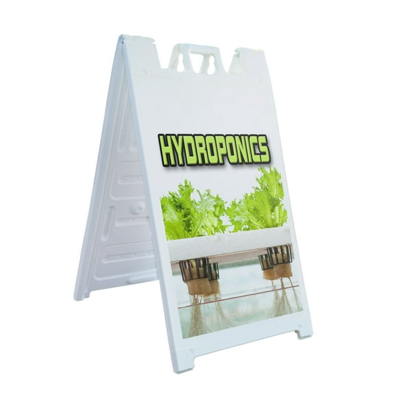 A-frame Sidewalk Hydroponics 24" x 36" Double Sided A-Frame Sidewalk Sign, Includes 2 Plastic Inserts | Foldable Portable White Signicade Sandwich Board Signs
