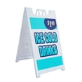 thumbnail image 1 of A-frame Sidewalk Ice Cold Drinks 1 24" x 36" Double Sided A-Frame Sidewalk Sign, Includes 2 Installed Vinyl Decals | Foldable Portable White Signicade Sandwich Board Signs, 1 of 5