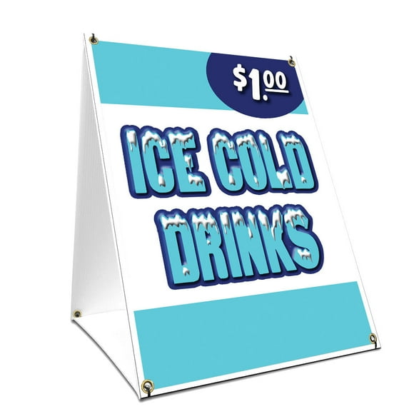 A-frame Sidewalk Ice Cold Drinks 1 Sign With Graphics On Each Side | 24" X 36" Print Size