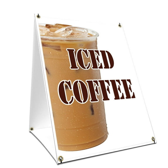 A-frame Sidewalk Iced Coffee Sign With Graphics On Each Side | 24" X 36" Print Size