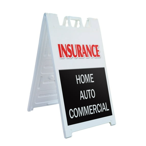 A-frame Sidewalk Insurance Home Auto Commercial 24" x 36" Double Sided A-Frame Sidewalk Sign, Includes 2 Installed Vinyl Decals | Foldable Portable White Signicade Sandwich Board Signs