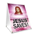 thumbnail image 1 of A-frame Sidewalk Jesus Saves 1 Sign With Graphics On Each Side | 18" X 24" Print Size, 1 of 3