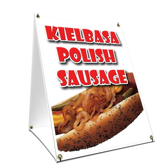 A-frame Sidewalk Kielbasa Polish Sausage Sign With Graphics On Each Side | 18" X 24" Print Size