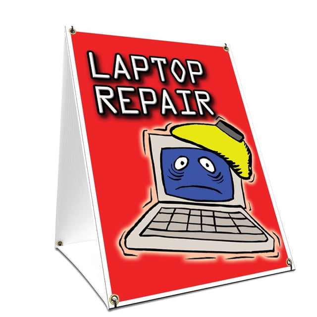 Laptop Sign Label A-frame Sidewalk Laptop Repair Sign With Graphics On Each Side | 18