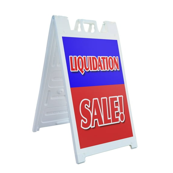 A-frame Sidewalk Liquidation Sale 24" x 36" Double Sided A-Frame Sidewalk Sign, Includes 2 Installed Vinyl Decals | Foldable Portable White Signicade Sandwich Board Signs