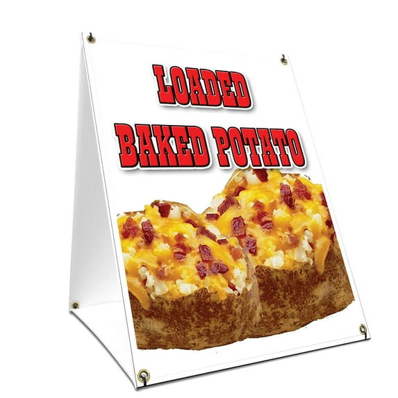 A-frame Sidewalk Loaded Baked Potato Sign With Graphics On Each Side | 24" X 36" Print Size